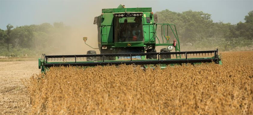 Colheitadeira na lavoura de soja
