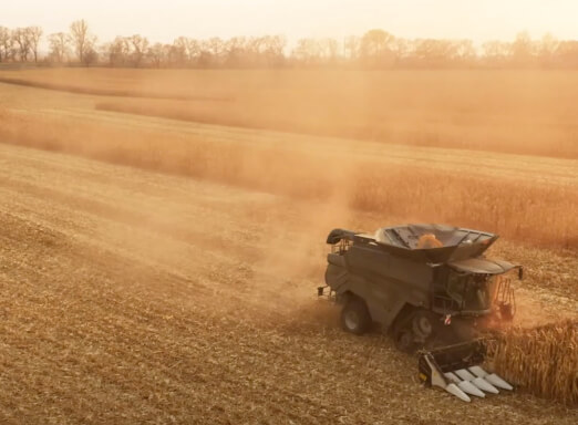 Colheitadeira em lavoura de milho