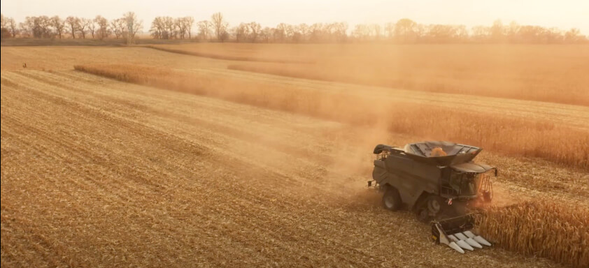 Colheitadeira em lavoura de milho
