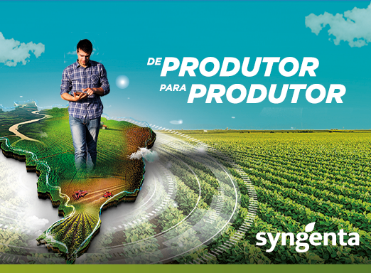Banner do 1º Episódio do evento De Produtor para Produtor, o maior encontro de soja do Brasil. Na imagem temos o mapa do Brasil em 3D, com um agricultor assistindo pelo celular.