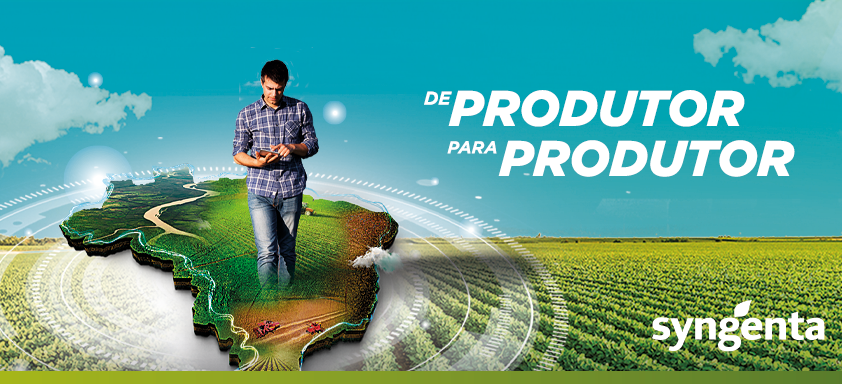 Banner do 1º Episódio do evento De Produtor para Produtor, o maior encontro de soja do Brasil. Na imagem temos o mapa do Brasil em 3D, com um agricultor assistindo pelo celular.