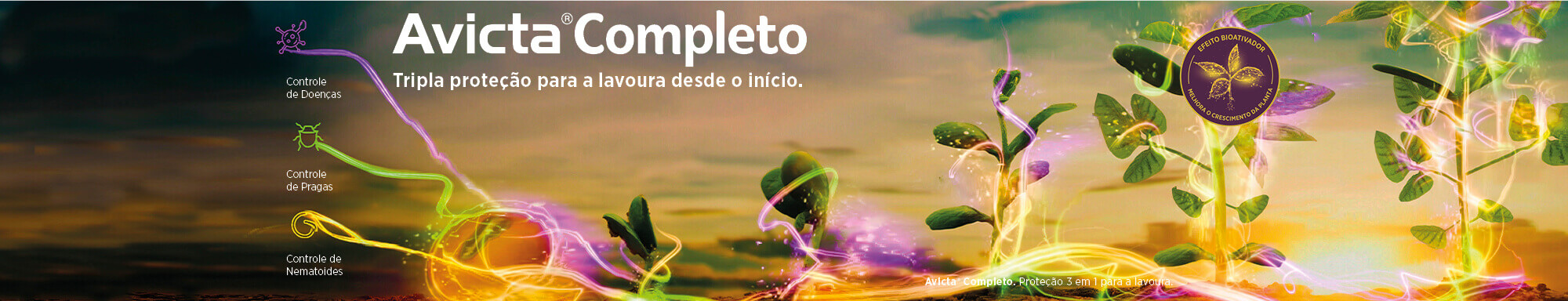 Avicta Completo. Tripla proteção para a lavoura desde o início.